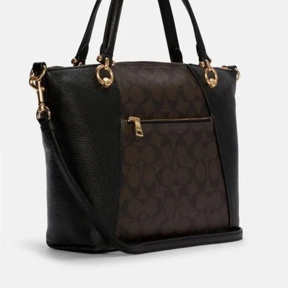 Coach slouchy satchel Signature Black and Brown leather Tote
